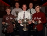 Dunloy Cuchullains players and management who received awards at the North Antrim dinner. Back, L-R< Dominic Dillon (Senior Feis Football), Paul Shiels (North Antrim Hurler of the Year). Front, L-R, Liam McCann (Minor Hurling Championship), James McKeague (Senior Hurling Championship) and Ryan Elliott (U21 Hurling Championship)