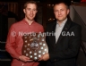 North Antrim Secretary Frank McCarry presents the North Antrim Junior Hurler of the Year award to Darren Hamill of Glenarm Shane O’Neill’s